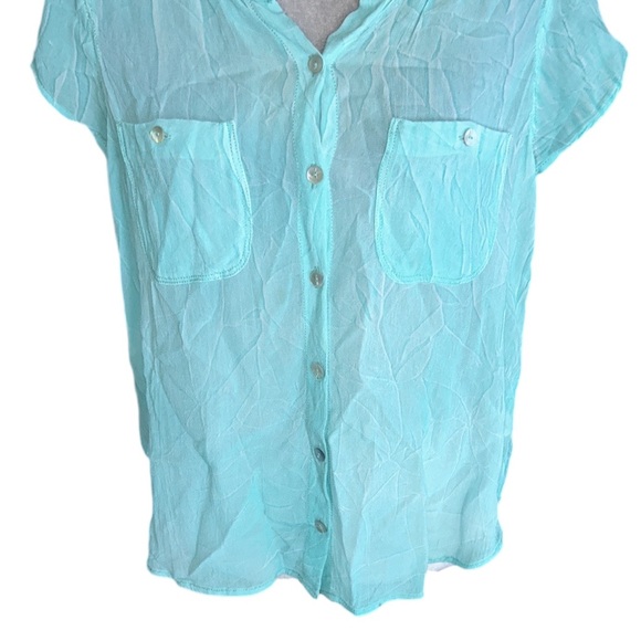 Free People Spellbound Aqua Marbled Chiffon Overlapping Back Blouse - S - Picture 7 of 15